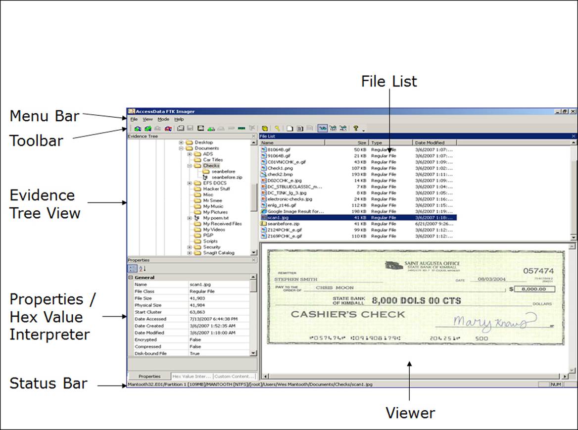 The FTK Imager interface