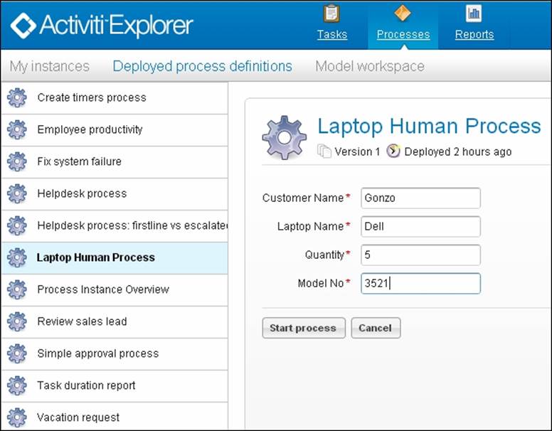 Time for action –  starting a process instance