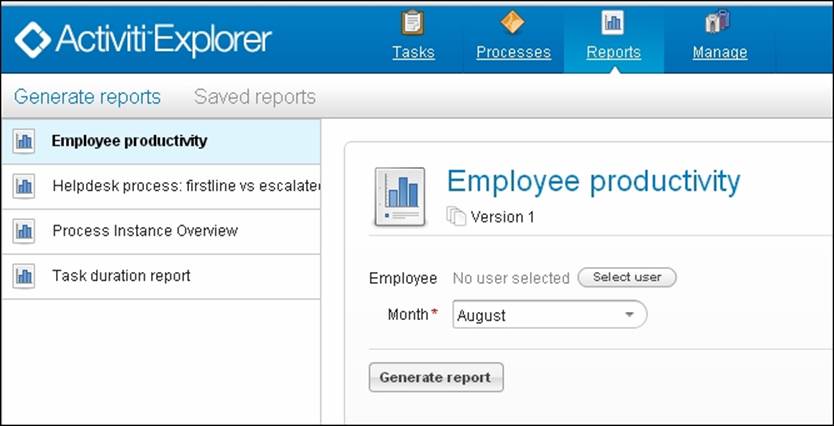 Time for action – reporting using the Activiti Explorer