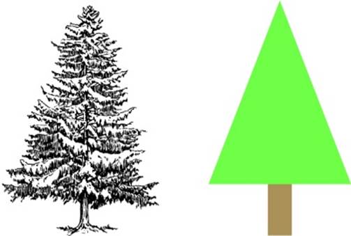 A line drawing of a tree represents that object iconically,6Wikimedia Commons: but so can a simple, abstract shape