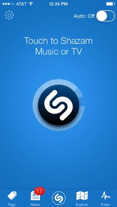 The Shazam mobile app’s primary control is a big simulated button that, when touched, scans the environment for musical patterns