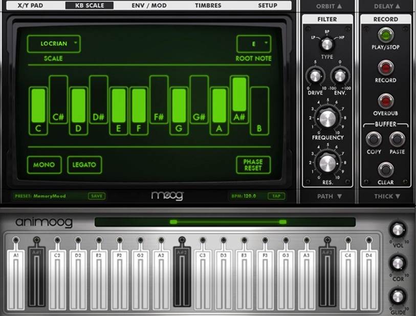 Animoog simulates the controls of a small Moog synthesizer