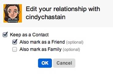 Flickr’s dialog box for choosing among contact categories