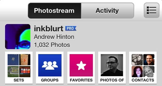 Flickr’s mobile profile presentation