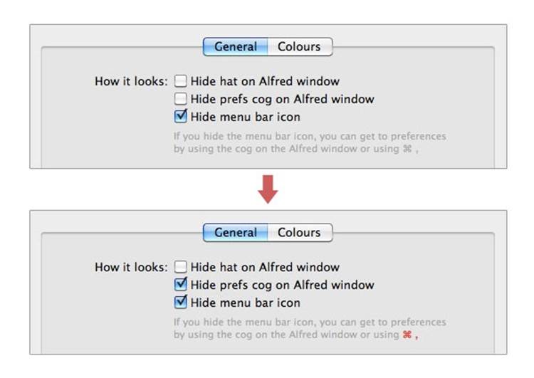 In Alfred’s settings, if you disable the visible triggers, the invisible one becomes highlighted. (Courtesy Hans Petter Eikemo and Little Big Details.)