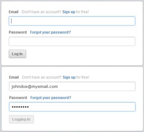 In CloudApp, the Log In button changes state after being clicked to let users know an action is happening in the background. (Courtesy Little Big Details.)