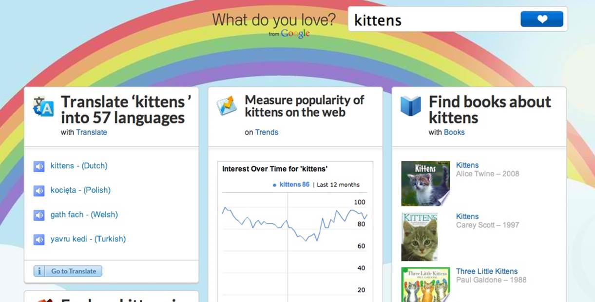 What do you love? won&rsquo;t let you enter expletives. It just changes the word to &ldquo;kittens&rdquo; and shows those results instead. (Courtesy Zachary Reese.)