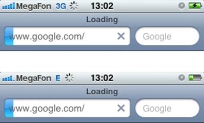 On iPhones, the spinner next to the network speed spins faster or slower depending on the network speed. For instance, Edge networks spin slower than 3G ones. (Courtesy Little Big Details.)