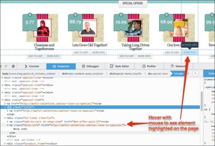 Using a browser's element inspector